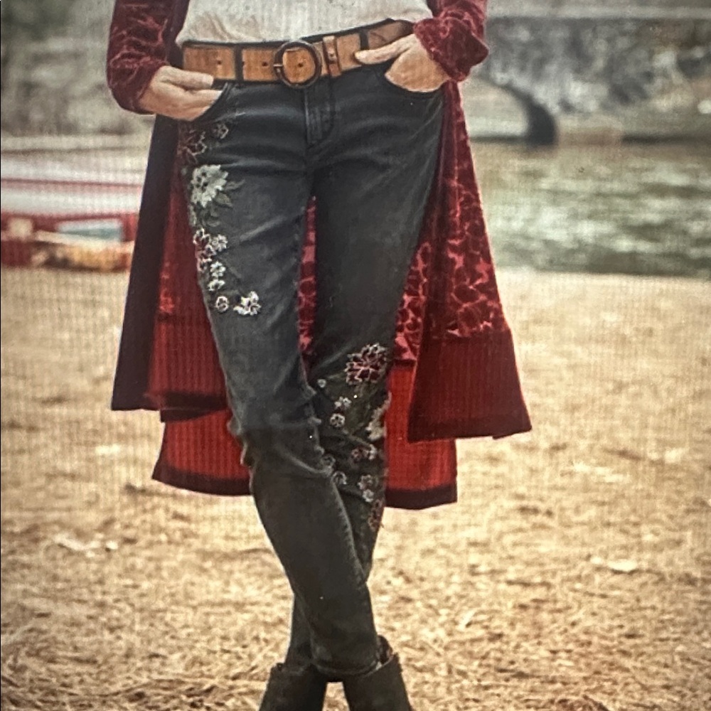 Driftwood Jackie Floral Embroidered Black Jeans